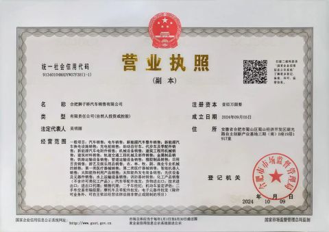 Business License certificate of Hefei Lion Bridge Vehicle sales Co., Ltd. – certificate photo, supplier certificates section
