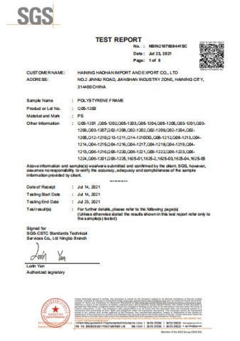 SGS CERTIFICATE certificate of Haining Haohan Import and Export Co., Ltd. – certificate photo, supplier certificates section