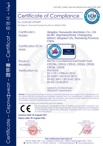 certificates certificate from Qingdao Yeaweyda Machinery Co., Ltd