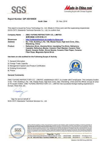 SGS Certificate 1 certificate from ZIBO YUFENG REFRACTORY CO., LIMITED