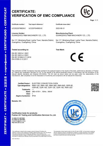 CE certificate from Guangzhou R&M Machinery Co., Ltd.