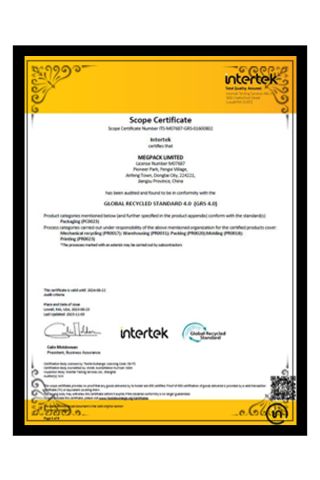 GRS certificate from MEG GROUP
