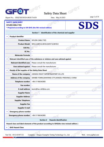 MSDS/SDS certificate from Jiangsu Right Import&Export Co., Ltd.