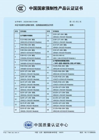 CCC certificate certificate from Foshan Rays Lighting Technology Co., Ltd