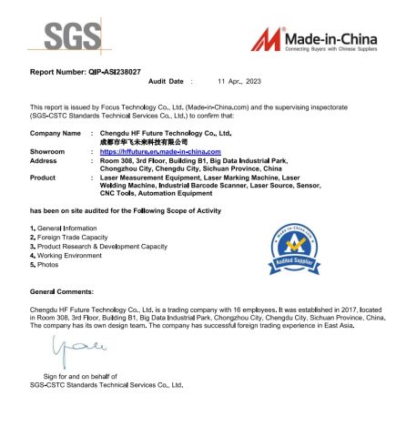 SGS certificate certificate from Chengdu Hf Future Technology Co., Ltd.