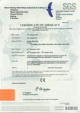 CE certificate from BEIJING DAFEI WEIYE INDUSTRIAL & TRADING CO., LTD.