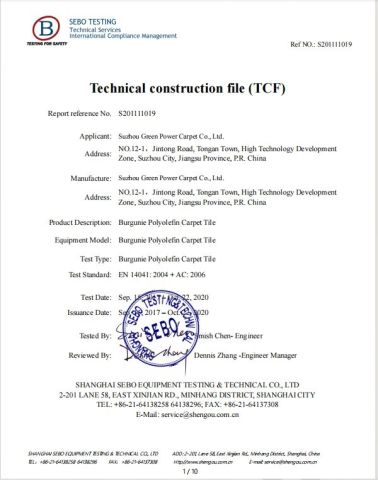 CE Certificate certificate from Suzhou Greenpower Tile Carpet Co., Ltd.