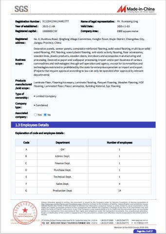 Certification Report certificate from Changzhou Richwood Decorative Material Co., Ltd.