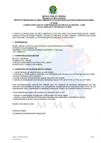 LCVM No 90394 YN27NAF4 Yunnei 50 certificate from Shandong Yunnei Power Co., Ltd.