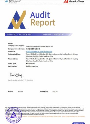 TUV mark certificate from Quanzhou Bluehaven Construction Co., Ltd