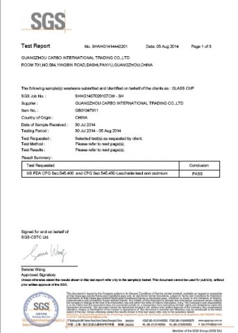 FDA test certificate certificate from Guangzhou Garbo International Trading Co., Ltd.