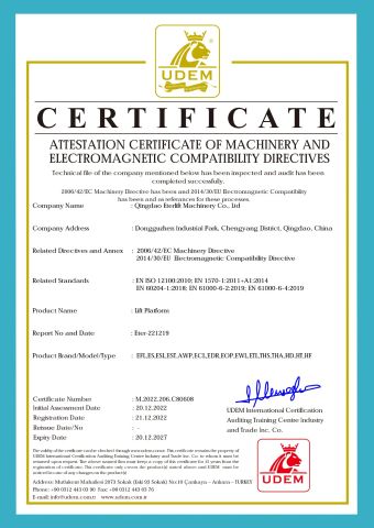 CE certificate from Qingdao Eterlift Machinery Co., Ltd.
