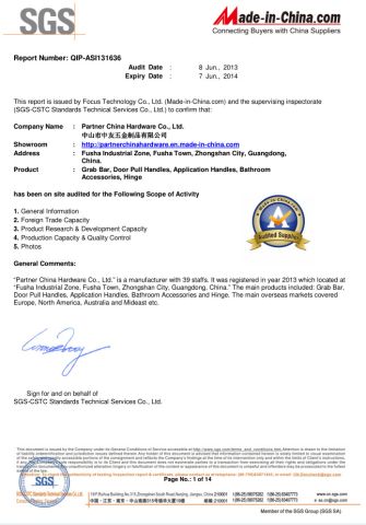 SGS CSTC-2013 certificate from Zhongshan Zoomerry Bathroom Accessories Co.,Ltd