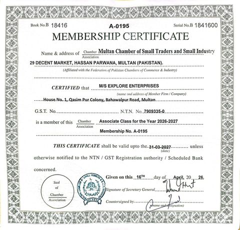 CHAMBER OF COMMERCE certificate from EXPLORE ENTERPRISES