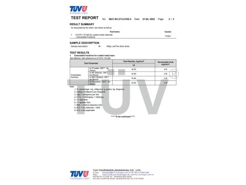 FDA certificate from Wuxi Hongbei Bakeware Co., Ltd.