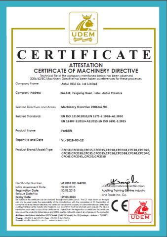 Forklift CE CERTIFICATE certificate from Hefei Thai-Sun Trading Co., Ltd.