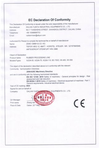 DOC certificate of Dalian Yuntai Industrial Equipments Co., Ltd. – certificate photo, supplier certificates section