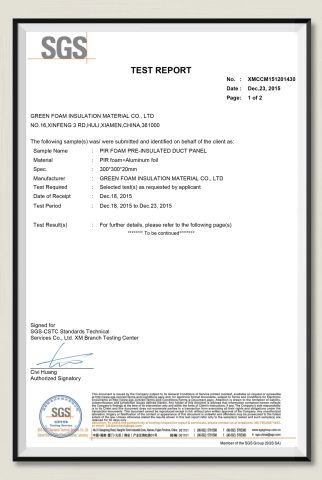 Thermal Conductivity Certificate certificate from Xiamen Green Foam Insulation Material Co, Ltd.