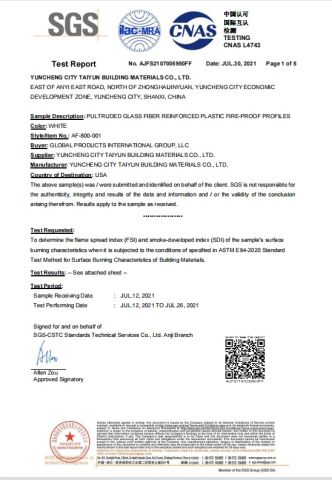 SGS Testing certificate from SHANXI TAIYUN BUILDING MATERIALS CO,LTD.