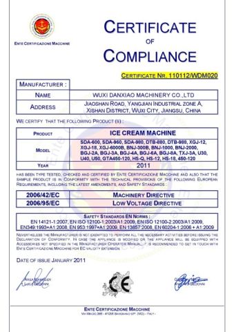 CE certificate of Wuxi Danxiao Machinery Co., Ltd. – certificate photo, supplier certificates section