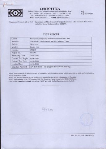 CE 1200 certificate from Shenzhen Gloffie Outdoor Products Co., Ltd