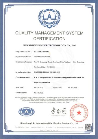ISO9001 certificate of Shandong Sinder Technology Co., Ltd – certificate photo, supplier certificates section
