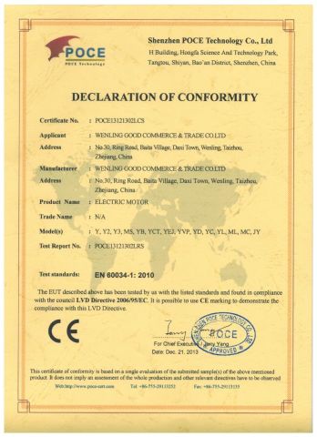 CE certificate from Taizhou Pengyuan Electrical & Mechanical Co., Ltd.