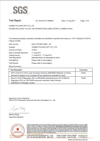 REACH CERTIFICATE certificate from Xiamen Polaris Gift Co., Ltd.