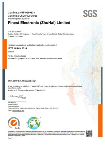 IATF16949 Certificates certificate from Finest Printed Circuit Board Ltd.