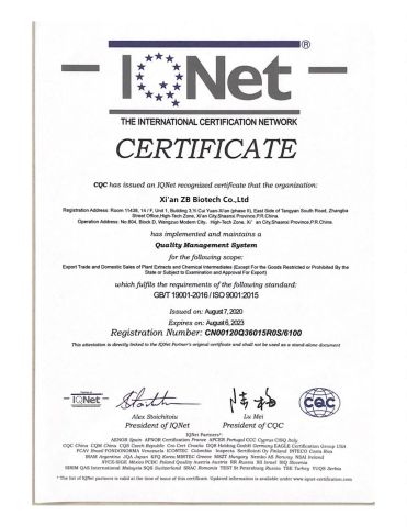 CQC certificate from Xi`an ZB Biotech Co., Ltd.