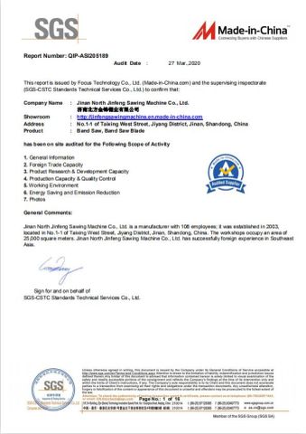 QIP-ASI205189 certificate from Jinan North Jinfeng Sawing Machine Co., Ltd.