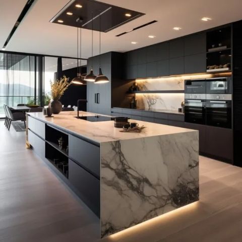 Modern Black Kitchen Cabinet Set Custom Modular Kitchen Cabinet with ...