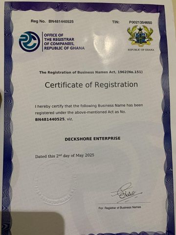 DECKSHORE ENTERPRISE certificate from Deckshore Enterprise