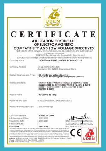 CE certificate from ZHONGSHAN SHIYING LIGHTING TECHNOLOGY.LTD.
