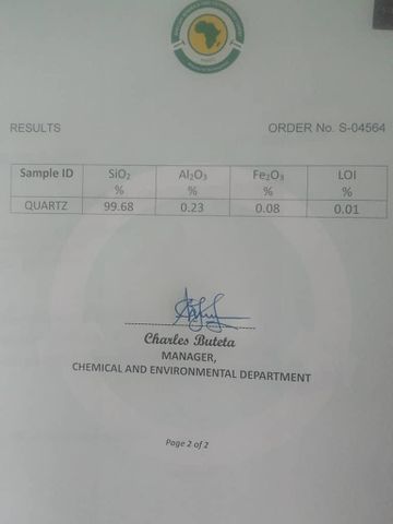 99.86% QUARTZ certificate from NK Core Industries Ltd