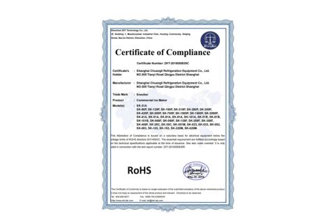 EU RoHS Certification certificate from Jiangsu Xinyuehai Commercial Kitchenware Co., Ltd