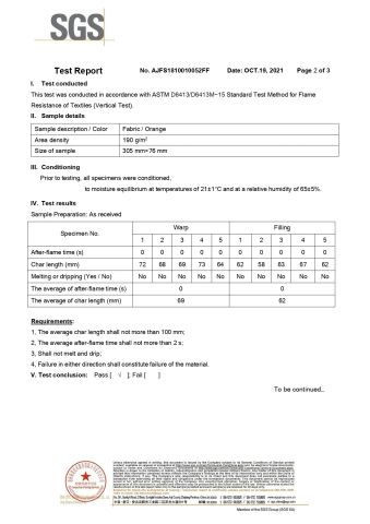 EN11612 Fire Retardant TEst certificate from Shanghai July Textile Co.,Ltd