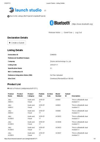 BQB certificate from Shanghai Sotech Technology Co. Ltd
