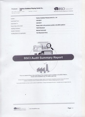 BSCI certificate from Taizhou Goddess Playingcards Co., Ltd.