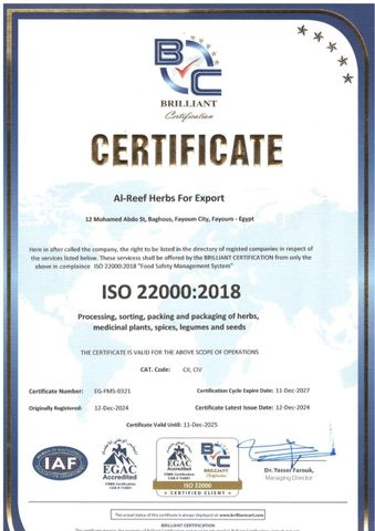 Iso certificate from El Reef Herbs