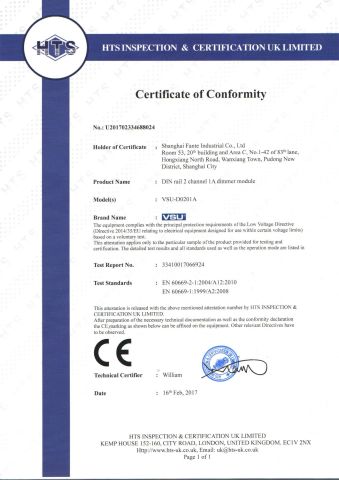 Quality certificates certificate from Shanghai Fante Industrial Co., Ltd