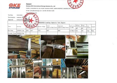 Load Capacity Test Report certificate from Nanjing OKE International Storage Systems Co., Ltd.