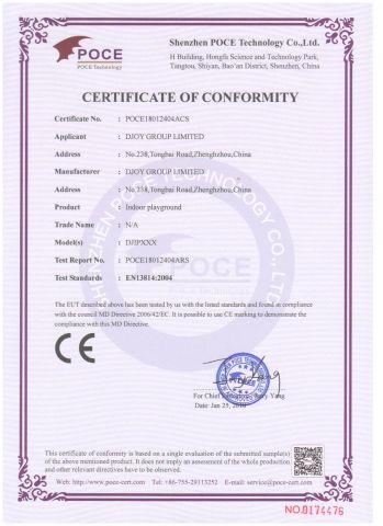 Indoor playground CE certificate from Zhengzhou Bigjoys Amusement Equipment Co., Ltd.