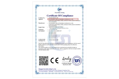 Certificate Of Compliance certificate from GUANGZHOU LIDI AUTOMOBILE SUPPLIES CO., LTD