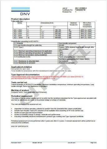 DNV nylon cable tie -2 certificate of Yueqing Xinxing Cable Accessories Co., Ltd. – certificate photo, supplier certificates section