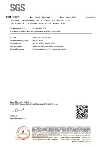Certificates certificate from HENAN TENDELI METALLURGICAL MATERIALS CO., LTD.
