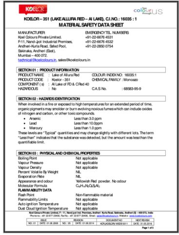 red 7 MSDS certificate of Shenzhen Huazhong Sun May Technology Co., Ltd – certificate photo, supplier certificates section