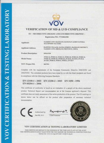CE certificate from Taizhou Heyang Machinery Co., Ltd.