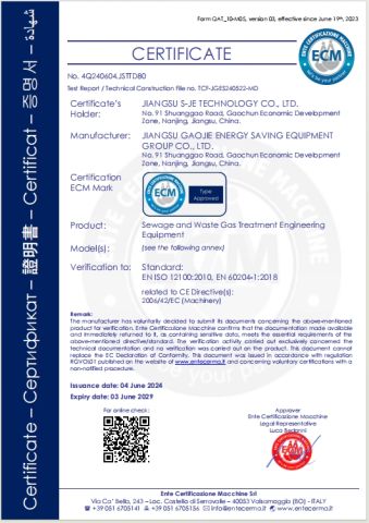 Wastewater and waste gas treatment CE certificate from Jiangsu Shijie Technology Co., Ltd.
