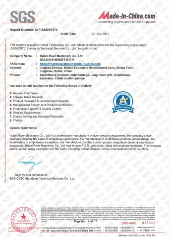 SGS certificate from Jiangsu River Heavy Industry Co., Ltd